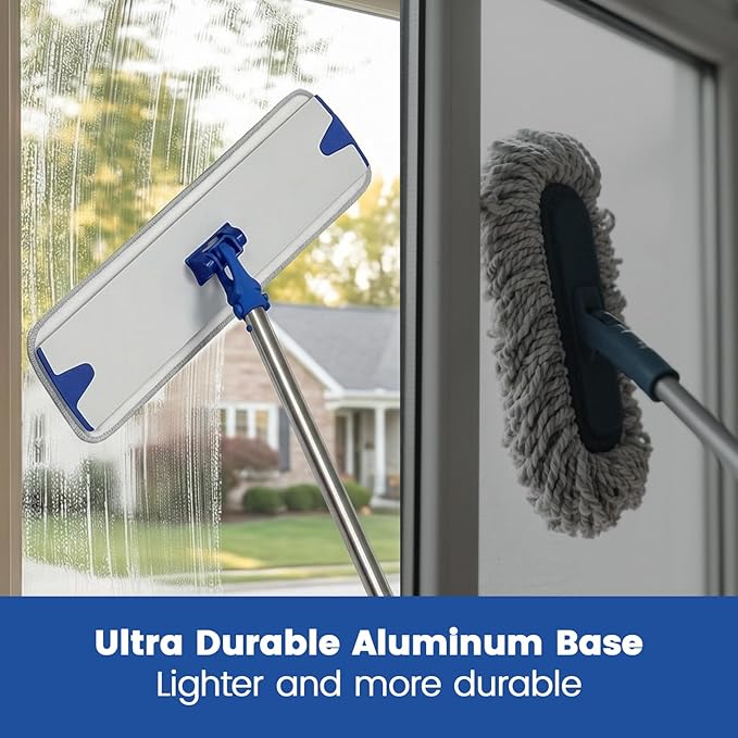 17.5 Inch Professional Microfiber Mop Floor Cleaning System, Heavy Duty Flat Mop with Stainless Steel Handle&Aluminum Alloy Base, 4 Reusable Washable Wet & Dust Mops Pads for Hardwood Tile Laminate