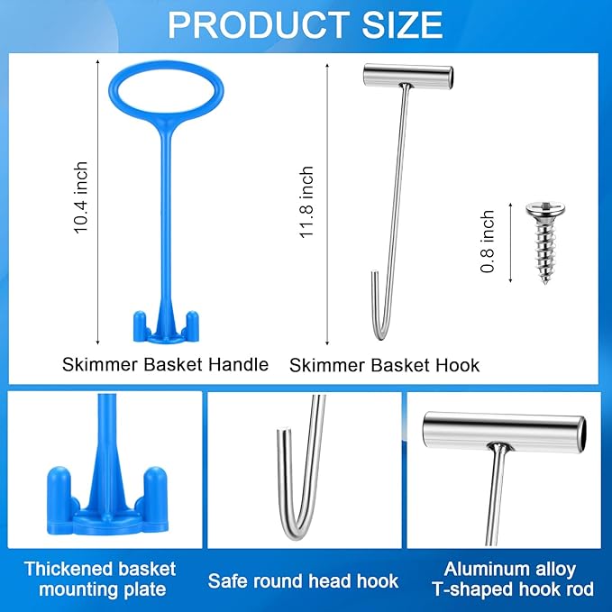2 Pcs Pool Skimmer Basket with 1 Skimmer Handle and 1 Basket Hook Kit Compatible with Sp1082ca B-152 Automatic Skimmers, Compatible Sp1082 Sp1083 Sp1084 1085 1086 Sp1075 1075t(White)