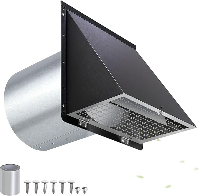 3 Inch Dryer Vent Cover Outside,Hooded Wall Vent with Screen and Damper,3" Exterior Vent Cover Dryer Exhaust Vent Cover,Metal Dryer Vent Hood Cap for Outdoor Dryer Duct/Range Hood/AC Air Vent-Black