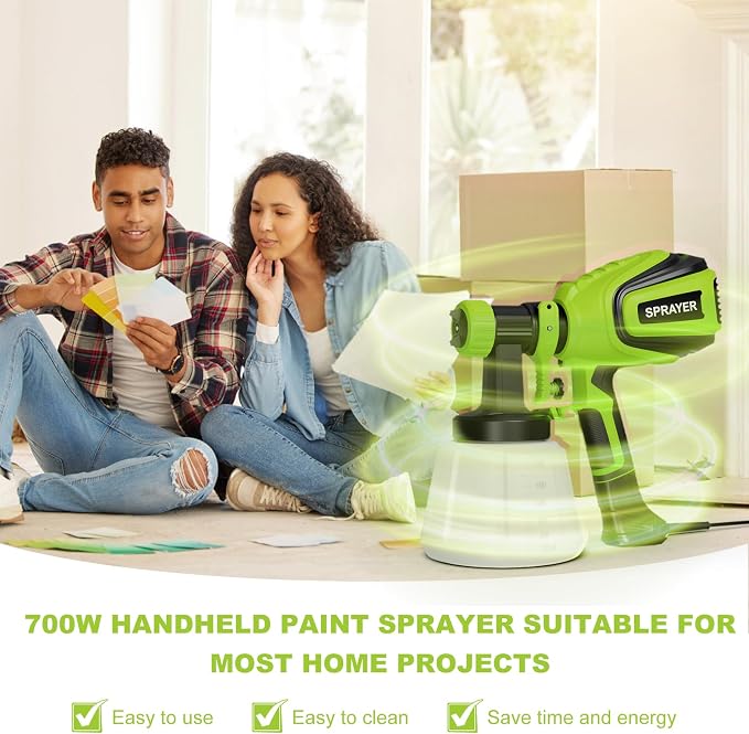 VONFORN Paint Sprayer, HVLP Spray Gun with Cleaning & Blowing Joints, 4 Nozzles and 3 Patterns, Easy to Clean, for Furniture, Cabinets, Fence, Walls, Door, Garden Chairs etc. VF803 VF803 Dark Green