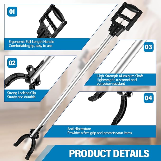 4 Pack Grabber Reacher Tool for Elderly, 31" Lightweight Reaching Aid with Full Handle, Trash Claw Grabber Pickup Stick for Seniors, Disabled, Post Surgery Recovery, Nursing Home Use
