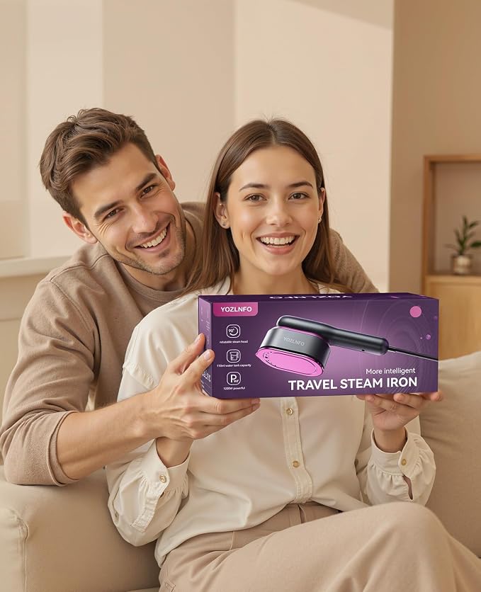 Travel Steamer for Clothes Portable:1200W Steam Iron for Clothes with 𝟏𝟓𝐬 𝐇𝐞𝐚𝐭 𝐔𝐩, 𝟓 𝐒𝐭𝐞𝐚𝐦 Settings - 350°F Large Ceramic Panel, Anti-Drip, 2-in-1 Handheld for Home