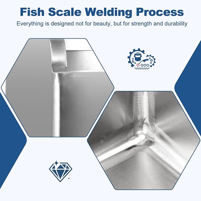 17 3/4in Stainless Steel Floor Mop Sink with Detachable Mop, Suitable for Laundry Rooms, Restaurants, Garages, Balconies, and Other Commercial Settings (17.7“L x 15.5”W x 21.9"H)