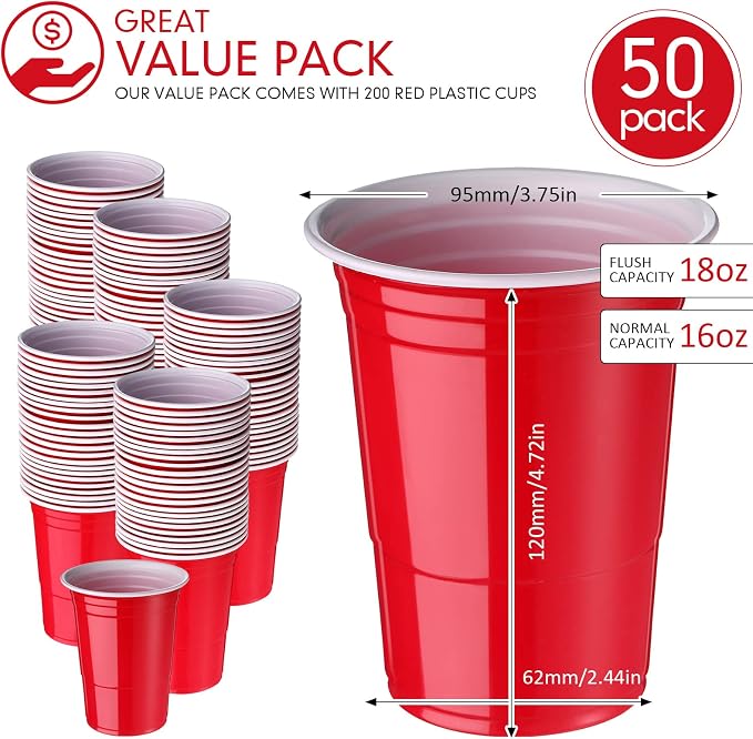 Mimorou Red 200 Pack Plastic Cups 16 oz Disposable Cups for Party Wedding Halloween Stackable Beverage Drinking Tumbler Heavy Duty for BBQ Birthday Baby Shower