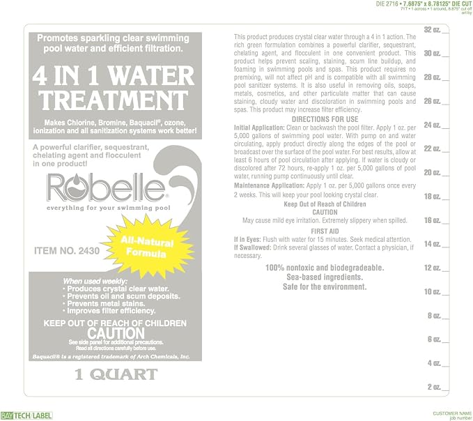 Robelle 1-Quart 2-Pack Concentrated 4-In-1 Water Treatment, Pool Clarifier, Made in USA