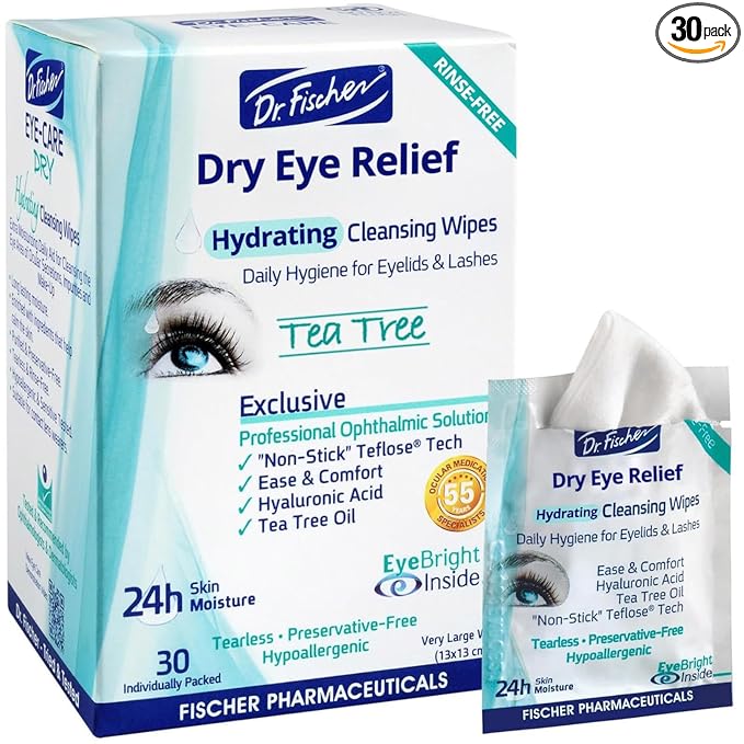 Dr. Fischer Tea Tree Eyelid Wipes - Gentle Eye Wipes for Everyday Eye Cleansing and Hypoallergenic Makeup Remover