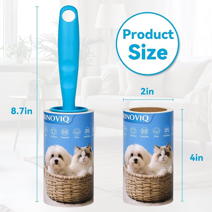 Lint Roller for Pet Hair – 1200 Sheets Mega Value Set, 2 Upgraded Handles, 3.9-inch Rolls with 120 Sheets Each, Sticky Hair Remover for Clothes, Sofa, Carpet & Furniture, Dog & Cat Hair