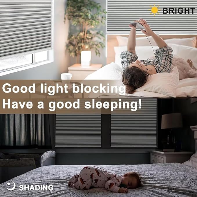 MYshade Cordless Blackout Cellular Shades, 1.5" Honeycomb Window Blinds for Bedroom & Nursery, Thermal Insulated, Noise Reducing, Privacy Shades, Inside or Outside Mount (47" W x 72" H, Grey)