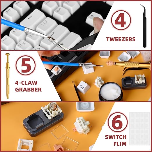 RUNJRX Keyboard Lube Kit JRX 205G0 0.53oz/15g, Switch Pad for PCB,Switch Film for MX Kailh,Keyboard Tools with Keycap Puller