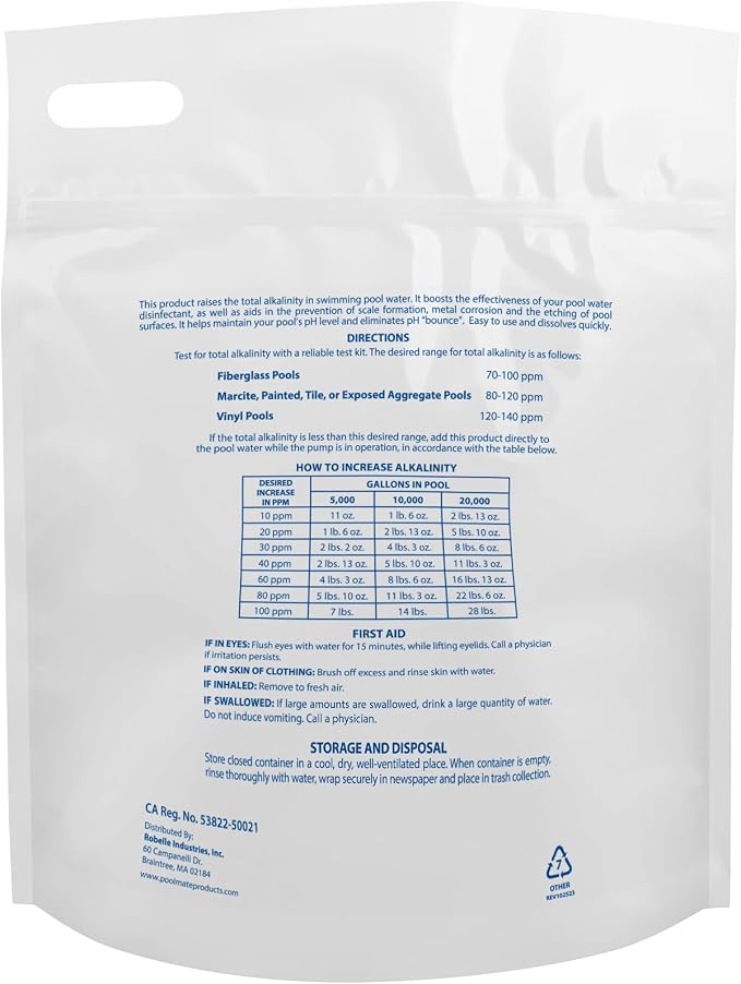 Pool Mate 10-Pounds Premium Alkalinity Increaser for Swimming Pools, 100% Sodium Bicarbonate