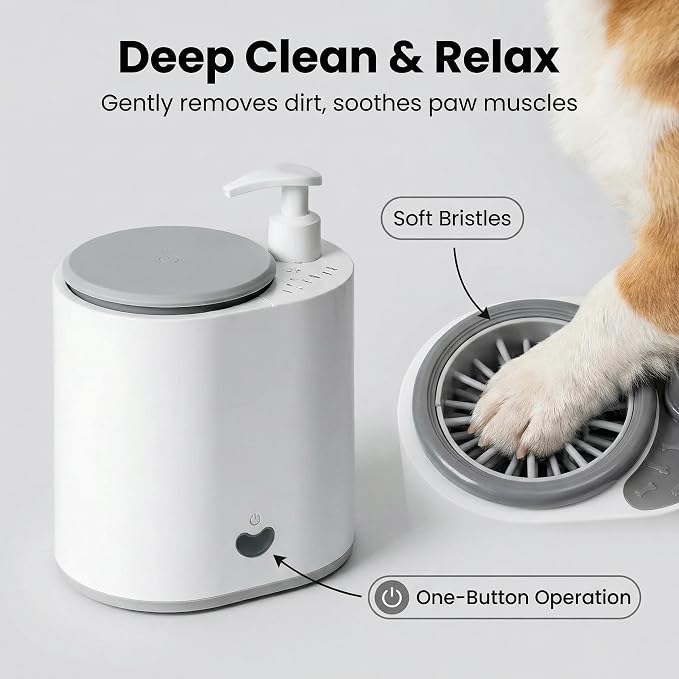 Winb Electric Dog Paw Cleaner with Soap Dispenser, Portable Automatic Washer, Rechargeable, Soft Silicone Bristles, for Dogs & Cats