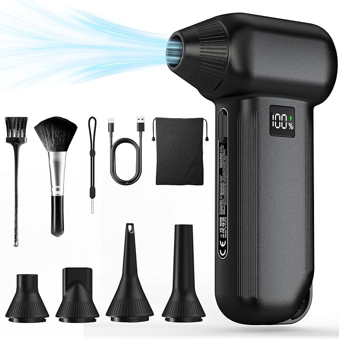 Electric Air Duster 8000mAh LED Display Turbo Blower | Compressed Air Duster Alternative. 150000RPM Brushless Motor, 5-in-1 Kit for PC, Keyboard, Car, Outdoor
