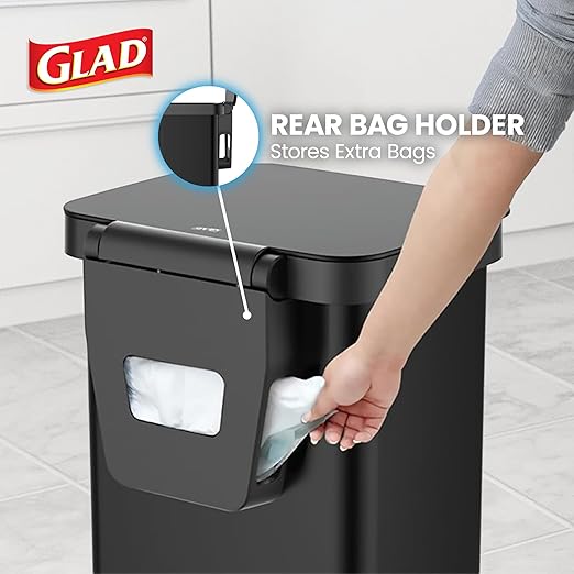 Glad 13 Gallon All Stainless Steel Trash Can with Clorox Odor Protection