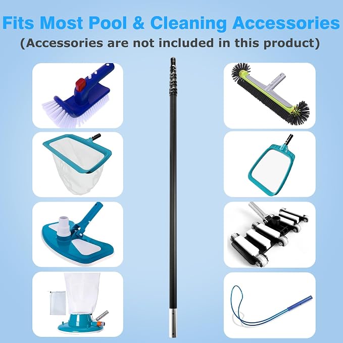 Pool Pole Carbon Fiber, swimming pool pole telescopic 4.6 to 15 FT, Adjustable 4 Piece Extendable Pool Cleaning Pole, Professional Pool Pole fit for Brushes, Vacuum, Nets, Skimmers, Rakes