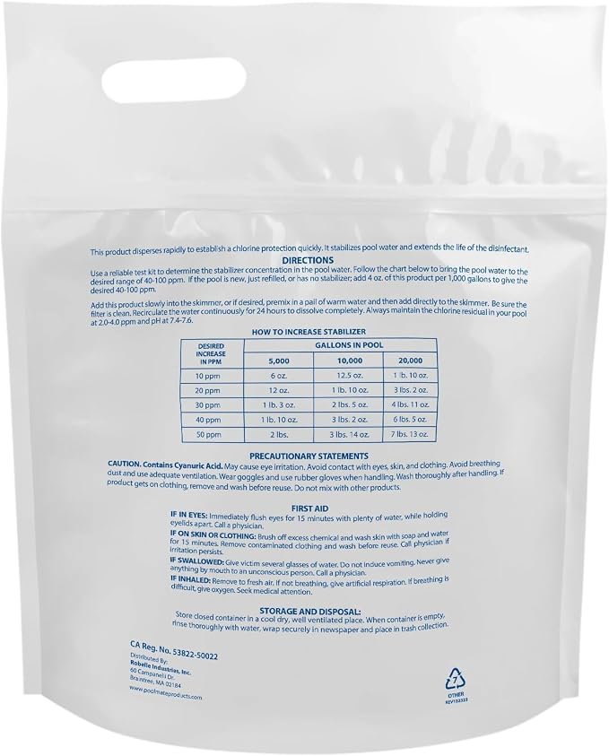 Pool Mate 4-Pounds Premium Pool Stabilizer and Conditioner, Concentrated Cyanuric Acid for Pools, Helps Chlorine Last Longer