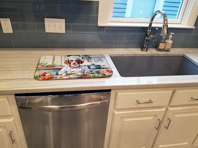 Caroline's Treasures DAC6221DDM Brittany Spaniel The Chef Dish Drying Mat Absorbent Dish Drying Mat Pad for Kitchen Counter Dish Drainer Mat for Countertop, 14 x 21", Multicolor