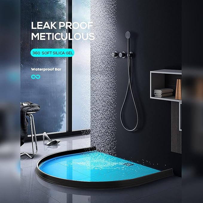 Hi-Na 3ft/5ft/6ft/8ft10ft Collapsible Shower Threshold Water Dam Water Barrier for Shower and Water Stopper Keeps Water Inside Water Threshold for Wet and Dry Separation (5ft, Black)