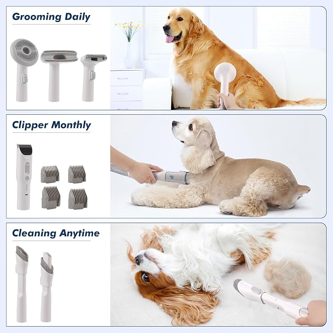 Pet Grooming Vacuum Kit,2L Ultra-Quiet, High Power, 5-in-1 Grooming Tools for Dogs, Cats & Small Animals