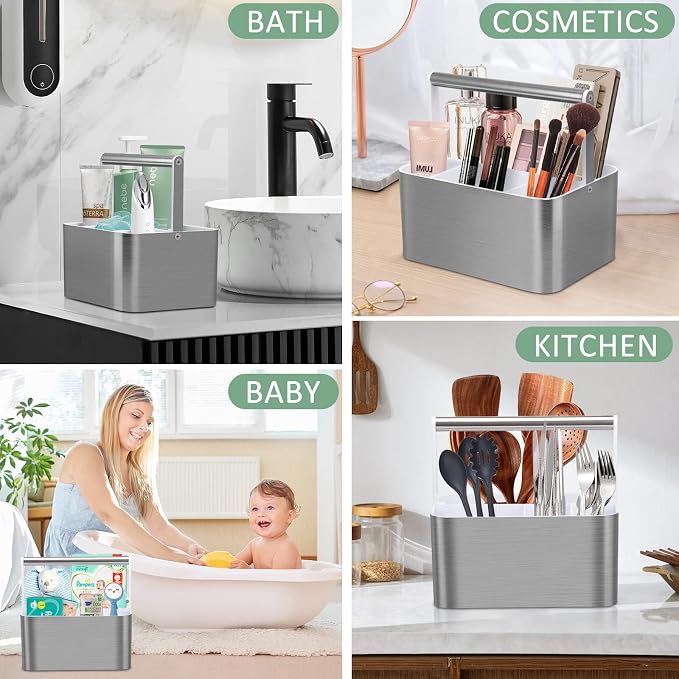 BYUNER Plastic Shower Caddy Dorm: Portable Bathroom Caddy Organizer for College with Handle and Adjustable Divider, Utility Hard Shower Basket Bin Tote for Toiletry,Shampoo,Soap,Cleaning Product