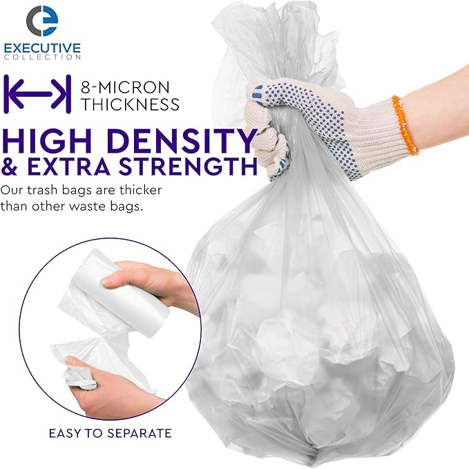 Clear 7-10 Gallon Trash Bags, Bulk Pack - Medium Size Garbage Bin Liners for Office, Bedroom and Kitchen Wastebasket Cans - by Executive Collection (250 Bags)