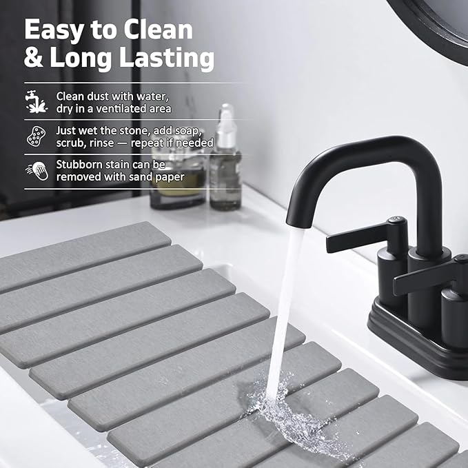 Large Stone Dish Drying Mat for Kitchen Counter, 24"(L)×16"(W), Collapsible Quick Dry Dish Drying Mat, Ultra Absorbent Diatomaceous Earth Mats for Dishes Bottles Cups, Match Any Countertop (Dark Grey)