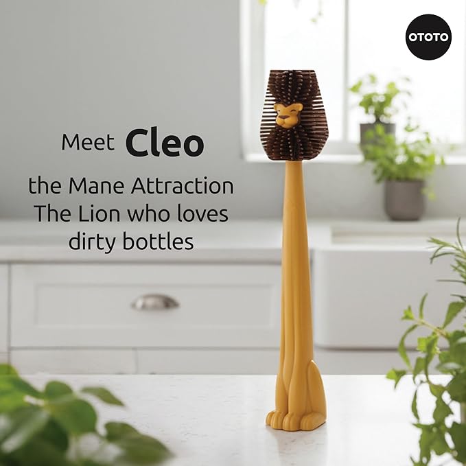 OTOTO Cleo Lion Brush – Silicone Bottle Brush, Cute Lion-Shaped Design, Perfect for Baby Bottles, Water Bottle Cleaner, Funny & Unique Gift for White Elephant