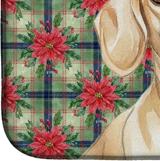 Caroline's Treasures Cream Dachshund Christmas PoinsettIas Dish Drying Mat Absorbent Dish Drying Mat Pad for Kitchen Counter Dish Drainer Mat for Countertop, 14 x 21", Multicolor