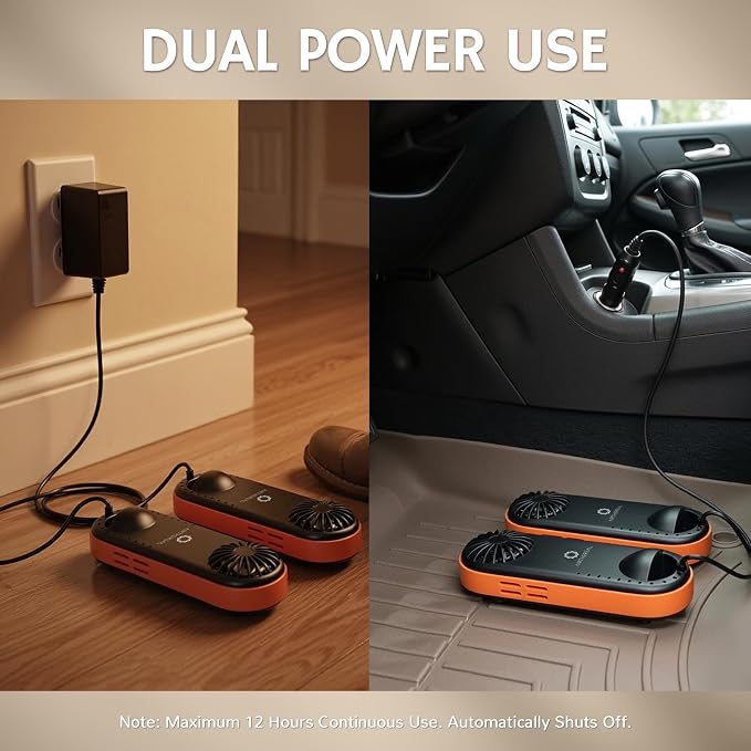 Airthereal SD32 Portable Shoe and Boot Dryer with Integrated Fan and Heater, Ultra Silent and Light Weight, 12V DC & AC Adapter for Travelling, Camping, and Road Trips