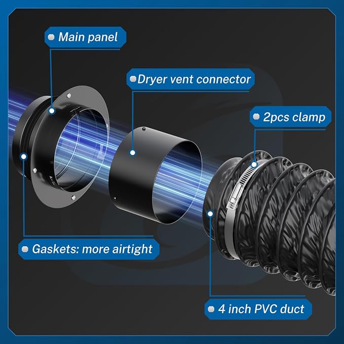 Hon&Guan 4-inch Semi Rigid Dryer Vent Hose, 8 Feet Flexible Aluminum Duct and Dryer Vent Wall Plate with Quick Connect & Disconnect