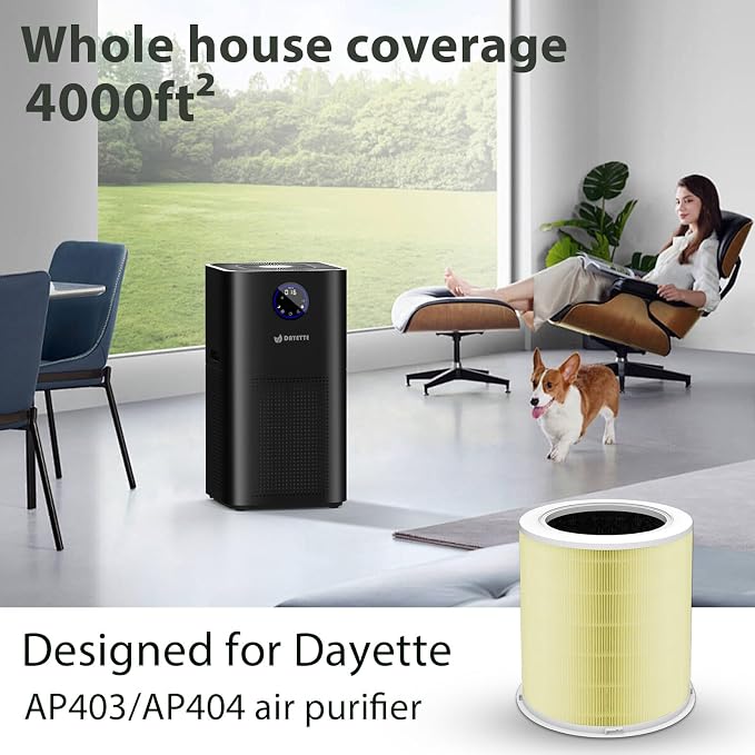 DAYETTE AP403/AP404 WiFi Replacement H14 HEPA Air Purifier Filter, Designed for Pet Allergy