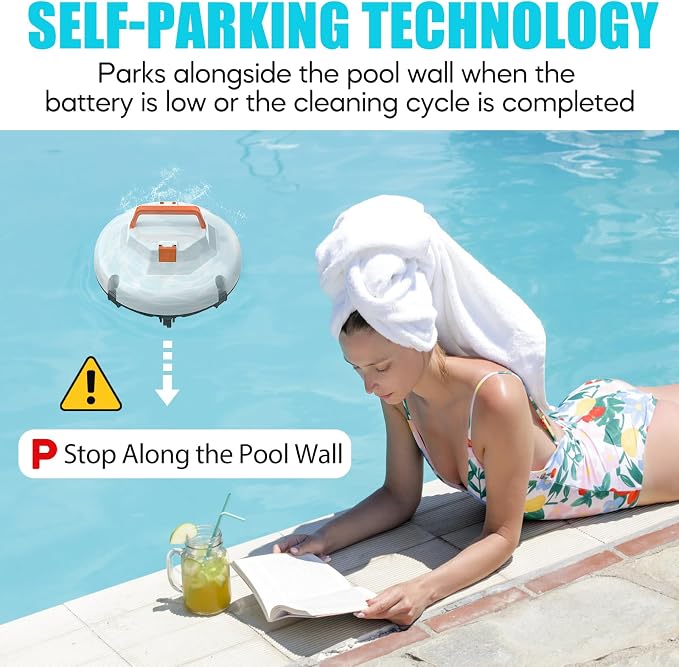 2026 Cordless Robotic Pool Cleaner, Pool Vacuum for Above Ground Pool with 120 Mins Runtime, Auto-Parking Robot Pool Cleaner for Inground Flat Pools Up to 1000 sq.ft