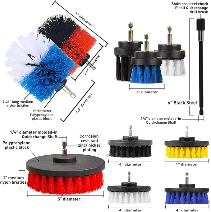 JUSONEY Drill Brush Scrub Pads 38 Piece Power Scrubber Cleaning Kit - All Purpose Cleaner Scrubbing Cordless Drill for Cleaning Pool Tile, Sinks, Bathtub, Brick, Ceramic, Marble, Auto, Boat
