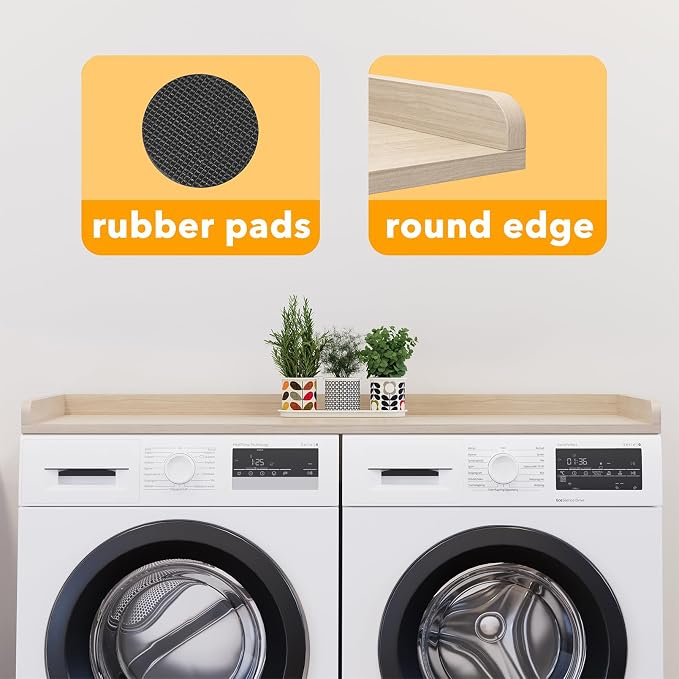 SpaceAid Washer Dryer Countertop, Laundry Wood Shelf Topper with Edge, 54" Width x 27.5" Depth Cover Guard Organizer for Washer and Dryer Laundry Hamper Counter Storage Organization (Oak)