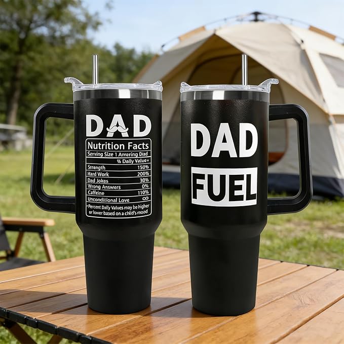 Ceovfoi 40 oz Dad Fuel Tumbler with Handle Lid and Straw,Black Dad Stainless Steel Cups Mug water Botter,Fathers Day Gift For Dad from Gaughter