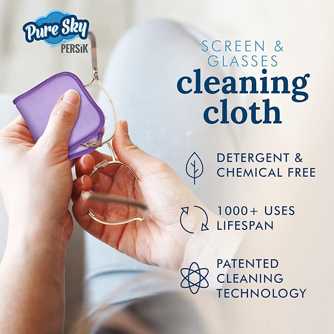 Pure-Sky Eyeglass Cleaner Cloth – Streak Free Ultra Microfiber Eyeglass Cleaner Wipes - Leaves no Wiping Marks - [5 Pack] - Cleans Lenses, Glasses, Screens, Cameras, Cell Phone, Eyeglasses,Tablets