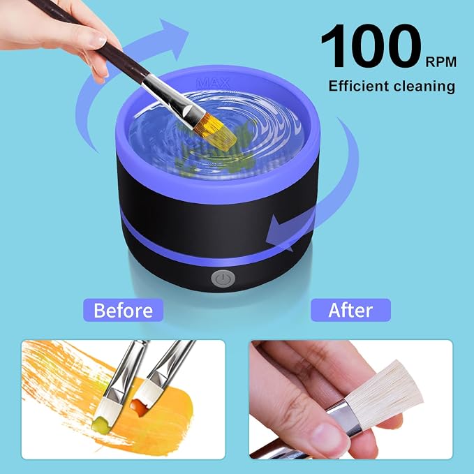 YAGHVEO® Electric Paint Brush Cleaner Rinse Cup, Paint Brush Cleaner, Brush Rinser for Painting, Artist Paintbrush Cleaning Machine Washer Rinser for Acrylic, Watercolor, Oil, Gouache Painting