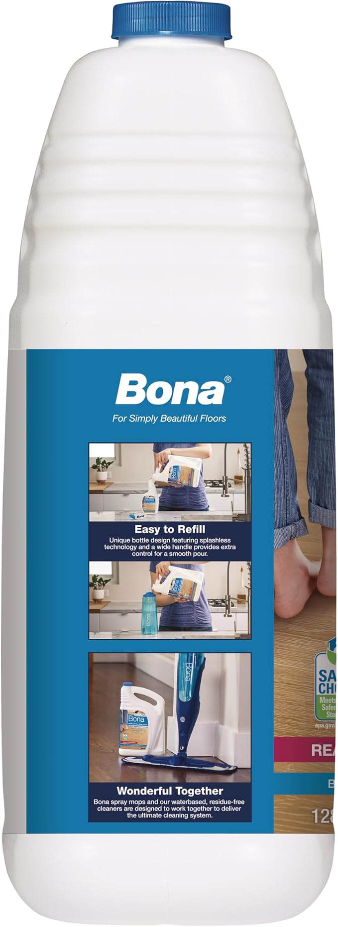 Bona PowerPlus Hardwood Floor Deep Cleaner Refill - 128 fl oz - Refill for Bona Spray Mops and Spray Bottles - Residue-Free Floor Cleaning Solution for Wood Floors