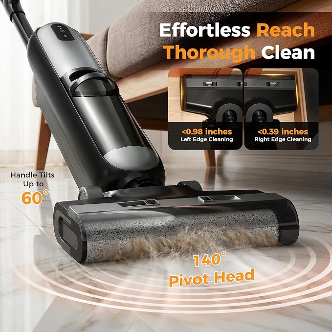 NEWBULIG Cordless Wet Dry Vacuum Cleaner, All in One Vacuum Mop for Hard Floor, Vac Mops with Auto Self-Cleaning, Dual Water Tank, Anti-Tangle Design, Dual-Sided Edge Cleaning, 35 Mins Rumtime