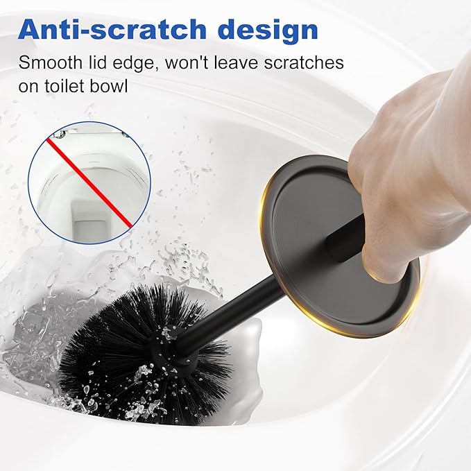 Toilet Brush and Holder Set：304 Stainless Steel Heavy Duty Toilet Bowl Brush，Removable Inner Bowl and Splash Protection，Bathroom Toilet Brush-Dense Bristles for Through Cleaning