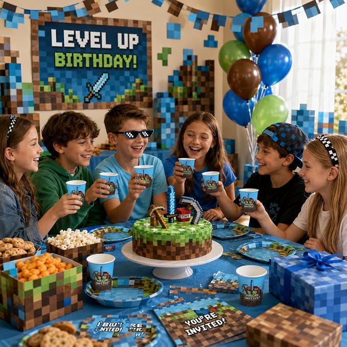 50Pcs Pixel Themed Paper Cups Disposable 9oz Paper Cups for for Sports Supplies Decorations Drinking for Birthday Party Favors