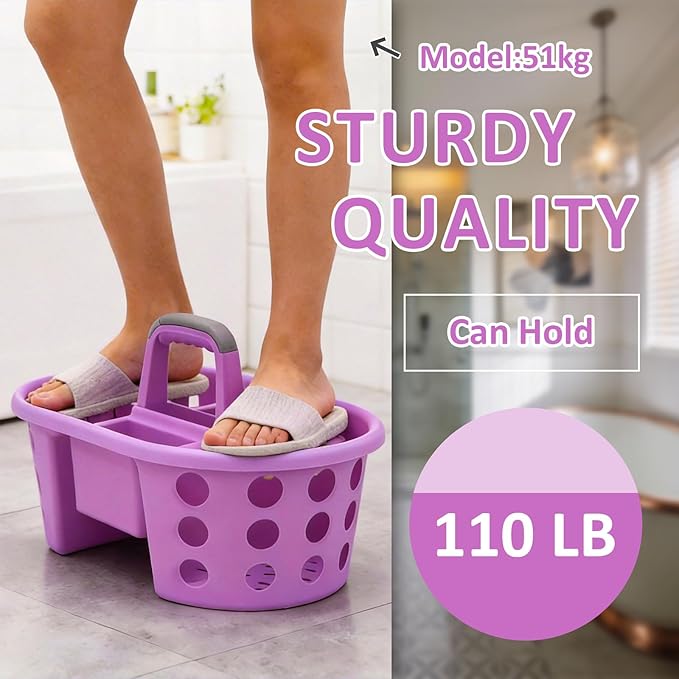 SIMPLYKLEEN Large Shower Caddy Portable 2PC - Made in USA Plastic Jumbo Size Dorm Storage Candy Tote with Handle Shower Organizer for Bathroom, Pantry, Kitchen, College Dorm, Purple
