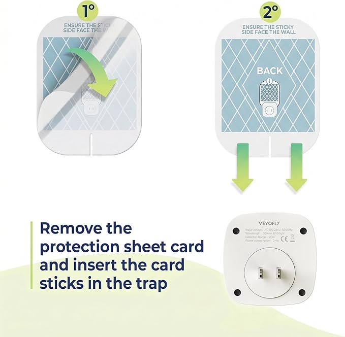 VEYOFLY Gnat Traps for House Indoor Refill, Fly Trap Indoor, Fruit Fly Traps for Indoors, Fly Catcher Indoor, Fly Trap, Plug in Catch for Fruit Flies, Moths, Gnats, Mosquito Trap (Pack of 5 Refills)