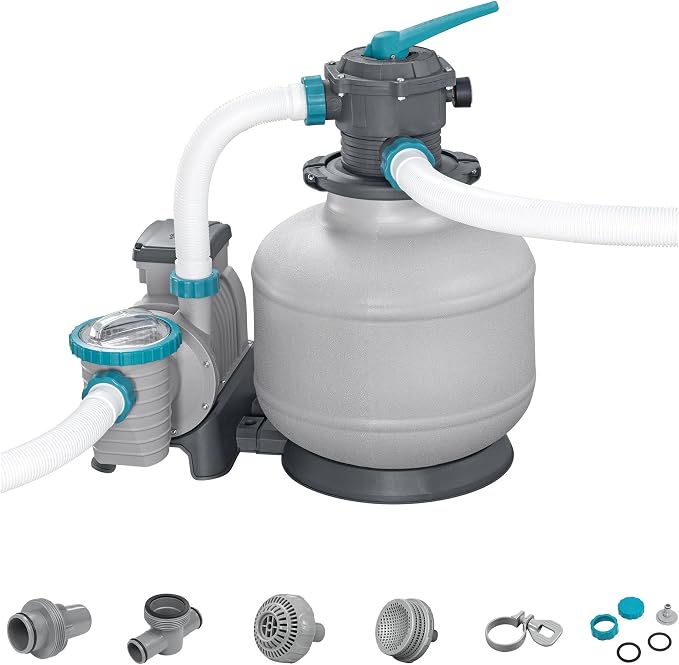 Bestway 3,000 Gallon Sand Filter Pool Pump for Above Ground Swimming Pools up to 17,600 Gallons with Pre-Filter Strainer Basket & Valve Adapter Set