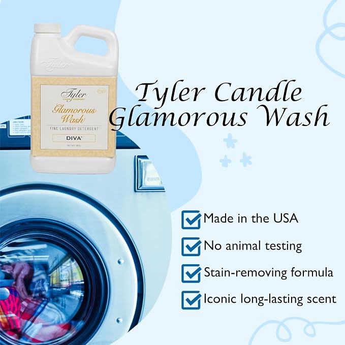 Tyler Glamorous Wash Diva Fine Laundry Detergent with a Lumintrail Stain Remover Pen and Dryer Sachets - Liquid Detergent Designed for Clothing - Hand and Machine Washable - 32oz (Diva)