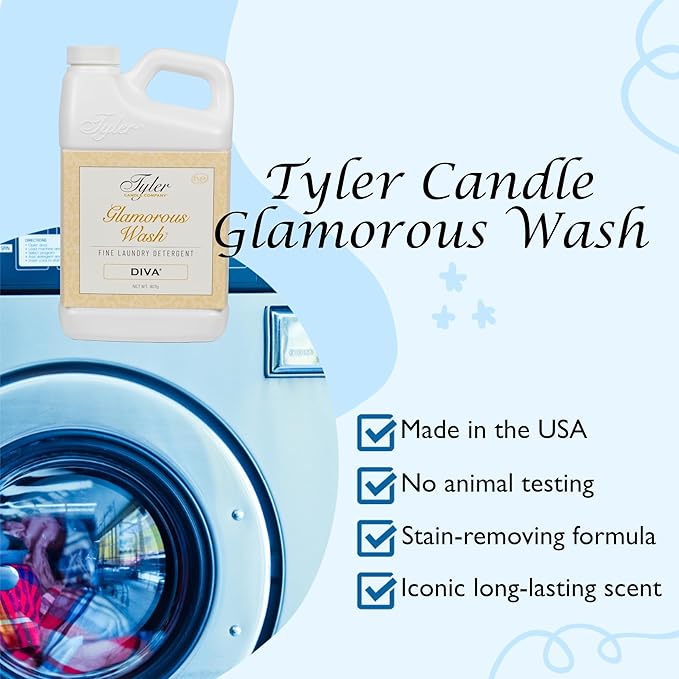 Tyler Candle Laundry Detergent Glamorous Wash, Diva 32 oz Bundle with Tyler Candle Mixer Melts, Autoglam Freshener, and Stain Remover Pen, (32111)