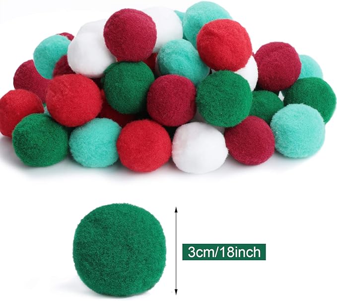 Syhood 200 Pcs Felt Balls Christmas Pom Poms Craft Handmade Red Green White 3 cm Felted Beads for DIY Christmas Garland Decorations Art Crafts