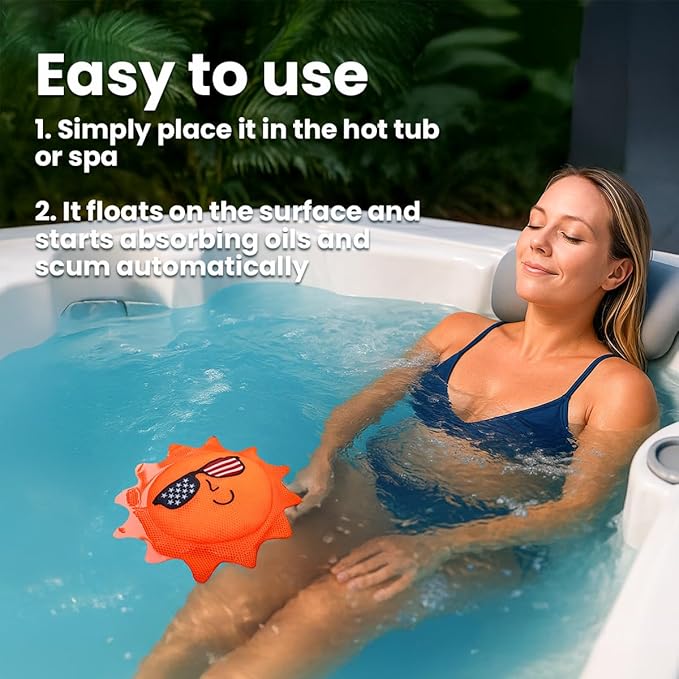 Hot Tub Scum Absorber for Spa & Pool – Oil Absorbing Clean Pad, Hot Tub Accessories for Adults, Scum Remover for Hot Tub Cleaner, Spa Scum Sponge for Oil, Foam (Sunshine)
