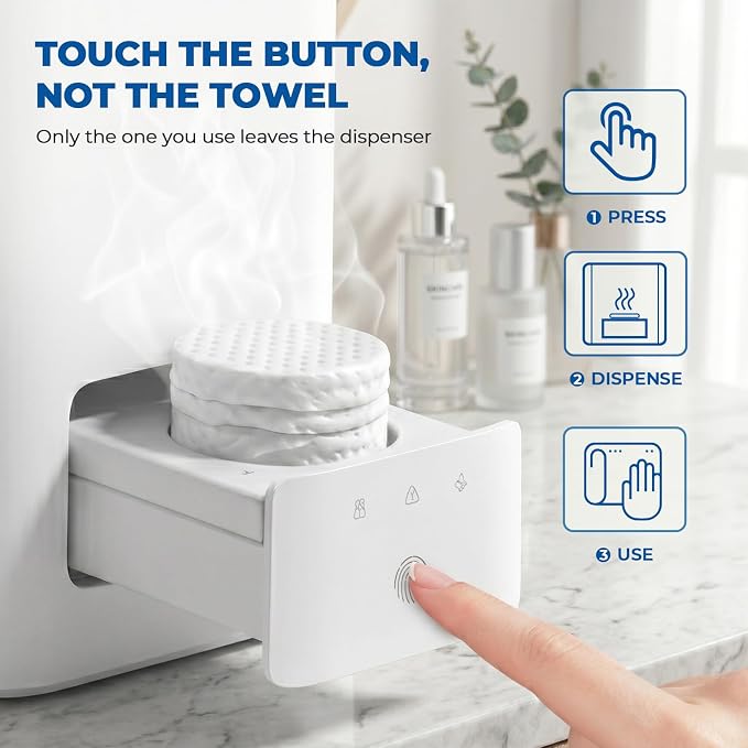Hot Towel Dispenser for Face - Auto Hot Face Towel Machine with 20 Compressed Towels, Instant 5s Heating at 131°F Constant Temperature, Voice Prompt for Home Spa & Makeup Removal