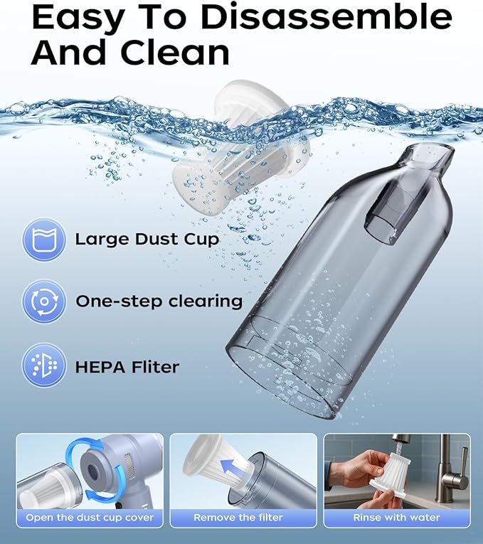 VNOST Car Vacuum,3 Suction Modes,Portable Mini Cordless Cleaner with 50000pa Suction Power,Type-C Charge,Handheld Vacuum for Home,Car,Birthday Gifts for Men Dad Husband (Blue)