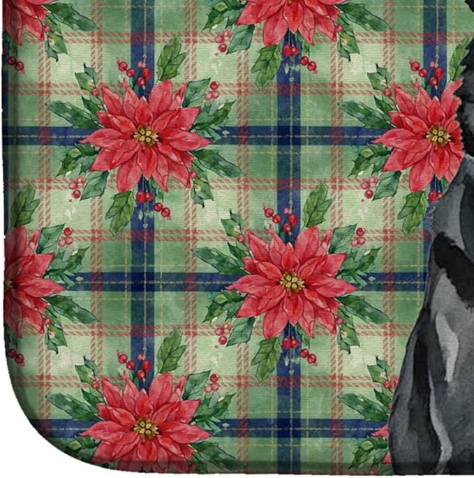 Caroline's Treasures Black German Shepherd Christmas PoinsettIas Dish Drying Mat Absorbent Dish Drying Mat Pad for Kitchen Counter Dish Drainer Mat for Countertop, 14 x 21", Multicolor